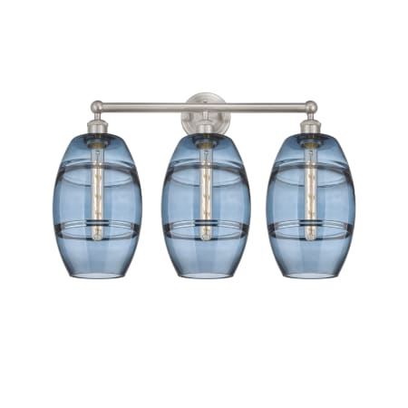 A large image of the Innovations Lighting 616-3W 12 26 Vaz Vanity Satin Nickel / Princess Blue