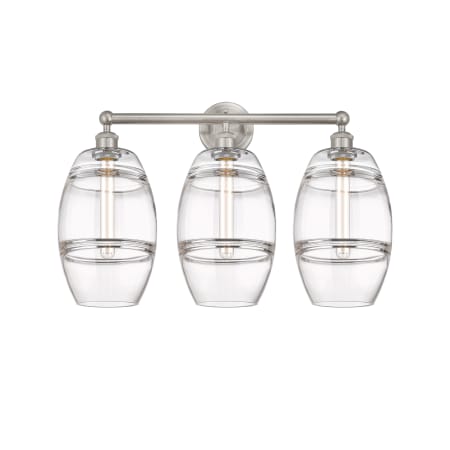 A large image of the Innovations Lighting 616-3W 12 26 Vaz Vanity Satin Nickel / Clear