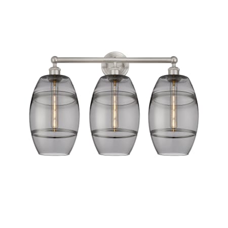 A large image of the Innovations Lighting 616-3W 12 26 Vaz Vanity Satin Nickel / Light Smoke