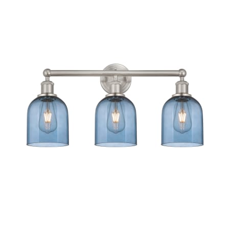 A large image of the Innovations Lighting 616-3W 12 24 Bella Vanity Brushed Satin Nickel / Princess Blue