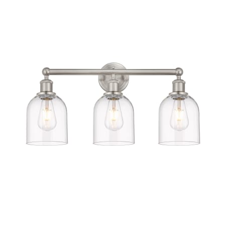 A large image of the Innovations Lighting 616-3W 12 24 Bella Vanity Brushed Satin Nickel / Clear