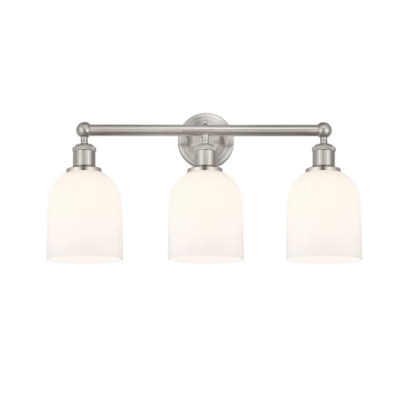 A large image of the Innovations Lighting 616-3W 12 24 Bella Vanity Brushed Satin Nickel / Glossy White