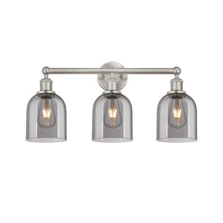 A large image of the Innovations Lighting 616-3W 12 24 Bella Vanity Brushed Satin Nickel / Light Smoke