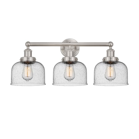 A large image of the Innovations Lighting 616-3W-10-25-L Bell Vanity Brushed Satin Nickel / Seedy