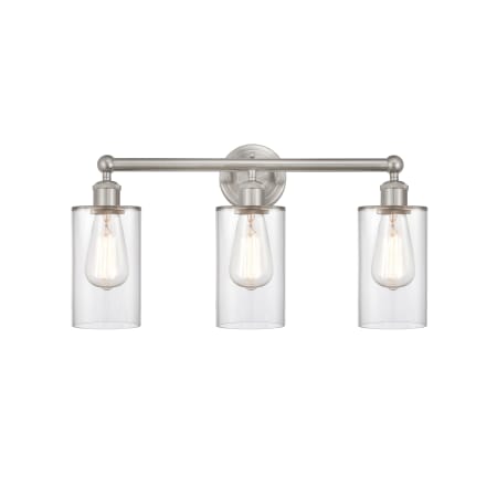 A large image of the Innovations Lighting 616-3W-11-22 Clymer Vanity Brushed Satin Nickel / Clear