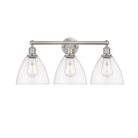 A large image of the Innovations Lighting 616-3W-12-26 Bristol Vanity Brushed Satin Nickel / Clear