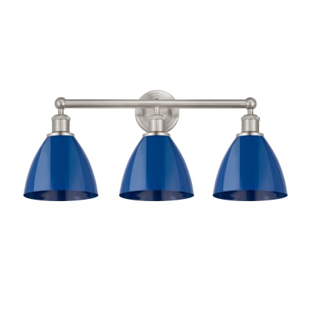 A large image of the Innovations Lighting 616-3W-12-26 Plymouth Dome Vanity Brushed Satin Nickel / Blue