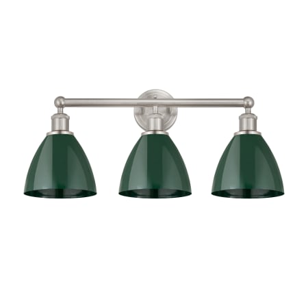 A large image of the Innovations Lighting 616-3W-12-26 Plymouth Dome Vanity Brushed Satin Nickel / Green