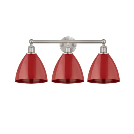 A large image of the Innovations Lighting 616-3W-12-26 Plymouth Vanity Brushed Satin Nickel / Red