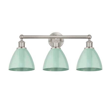 A large image of the Innovations Lighting 616-3W-12-26 Plymouth Dome Vanity Brushed Satin Nickel / Seafoam