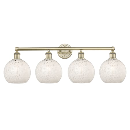 A large image of the Innovations Lighting 616-4W 12 35 White Mouchette Vanity Antique Brass