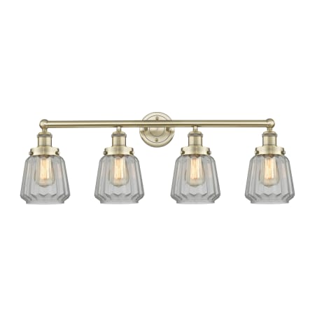 A large image of the Innovations Lighting 616-4W-10-34 Chatham Vanity Antique Brass / Clear