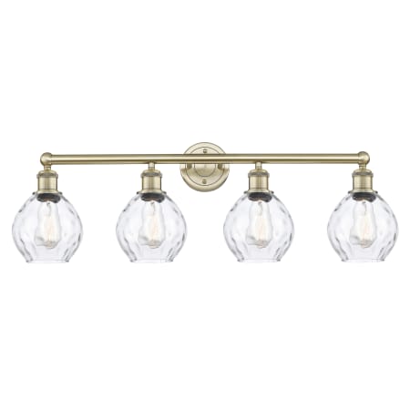 A large image of the Innovations Lighting 616-4W-11-33 Waverly Vanity Antique Brass / Clear