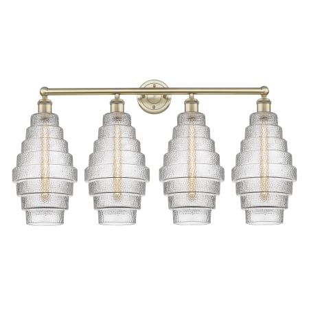 A large image of the Innovations Lighting 616-4W-20-35 Cascade Vanity Antique Brass / Clear