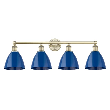 A large image of the Innovations Lighting 616-4W-12-35 Plymouth Dome Vanity Antique Brass / Blue