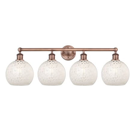 A large image of the Innovations Lighting 616-4W 12 35 White Mouchette Vanity Antique Copper