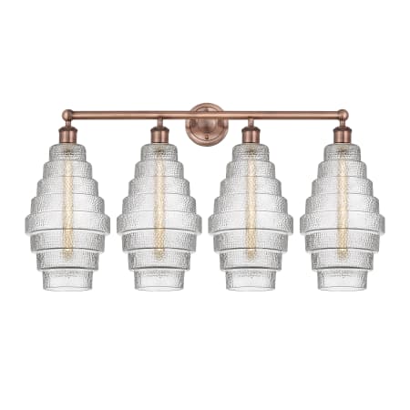 A large image of the Innovations Lighting 616-4W-20-35 Cascade Vanity Antique Copper / Clear