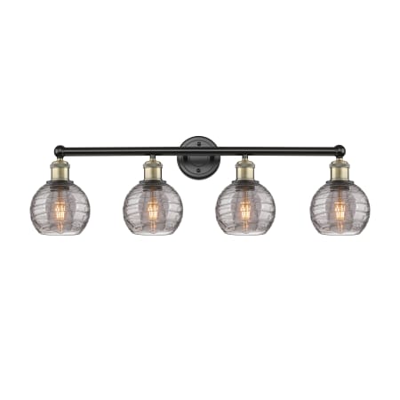 A large image of the Innovations Lighting 616-4W 10 33 Athens Deco Swirl Vanity Black Antique Brass / Light Smoke Deco Swirl