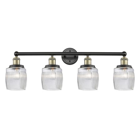 A large image of the Innovations Lighting 616-4W-12-33 Colton Vanity Black Antique Brass / Clear Halophane