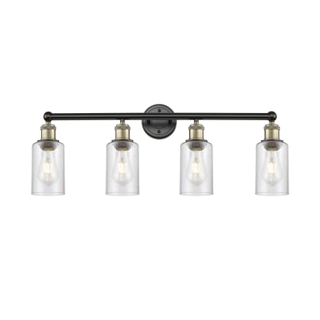 A large image of the Innovations Lighting 616-4W-11-31 Clymer Vanity Black Antique Brass / Seedy