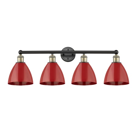 A large image of the Innovations Lighting 616-4W-12-35 Plymouth Dome Vanity Black Antique Brass / Red