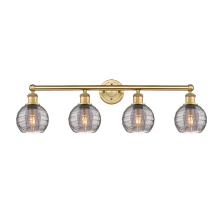 A large image of the Innovations Lighting 616-4W 10 33 Athens Deco Swirl Vanity Brushed Brass / Light Smoke Deco Swirl