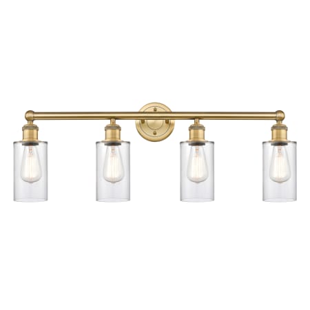 A large image of the Innovations Lighting 616-4W-12-31 Clymer Vanity Brushed Brass / Clear