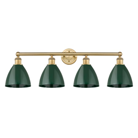 A large image of the Innovations Lighting 616-4W-12-35 Plymouth Dome Vanity Brushed Brass / Green