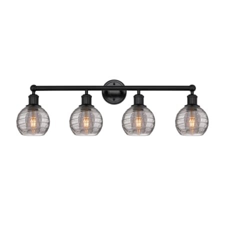 A large image of the Innovations Lighting 616-4W 10 33 Athens Deco Swirl Vanity Matte Black / Light Smoke Deco Swirl