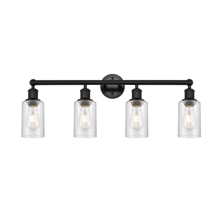 A large image of the Innovations Lighting 616-4W-11-31 Clymer Vanity Matte Black / Seedy