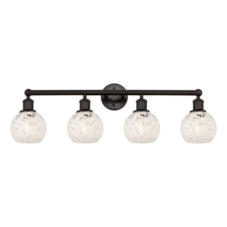 A large image of the Innovations Lighting 616-4W 10 33 White Mouchette Vanity Oil Rubbed Bronze