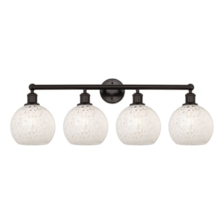 A large image of the Innovations Lighting 616-4W 12 35 White Mouchette Vanity Oil Rubbed Bronze