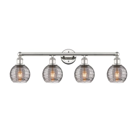 A large image of the Innovations Lighting 616-4W 10 33 Athens Deco Swirl Vanity Polished Nickel / Light Smoke Deco Swirl