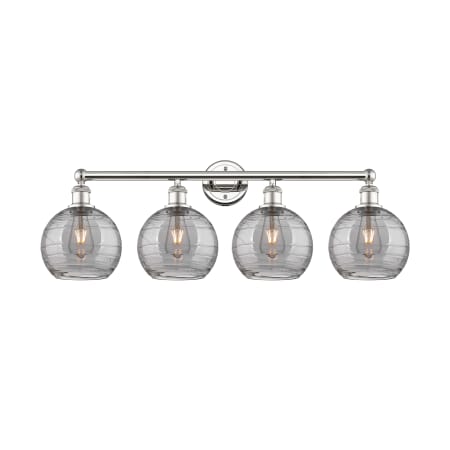 A large image of the Innovations Lighting 616-4W 12 35 Athens Deco Swirl Vanity Polished Nickel / Light Smoke Deco Swirl