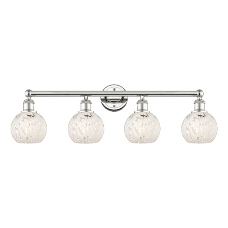 A large image of the Innovations Lighting 616-4W 10 33 White Mouchette Vanity Polished Nickel