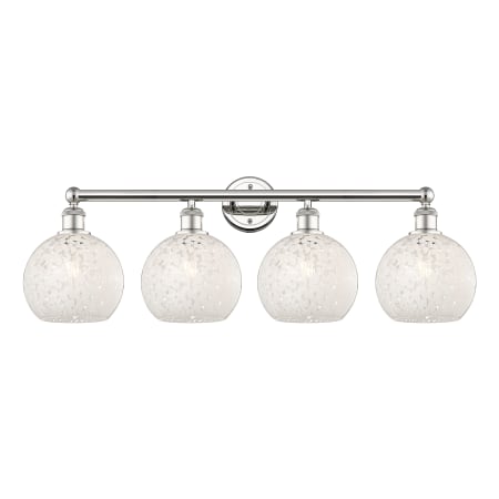 A large image of the Innovations Lighting 616-4W 12 35 White Mouchette Vanity Polished Nickel