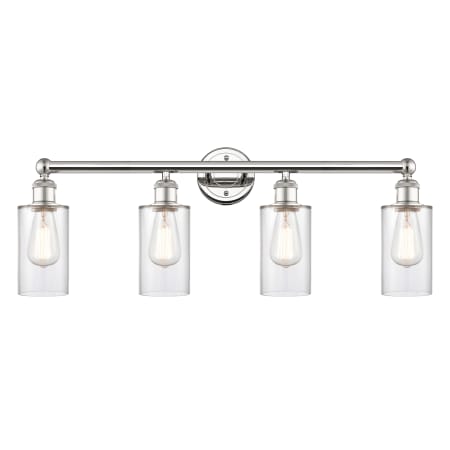 A large image of the Innovations Lighting 616-4W-12-31 Clymer Vanity Polished Nickel / Clear