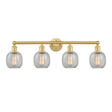 A large image of the Innovations Lighting 616-4W-12-33 Belfast Vanity Satin Gold / Clear Crackle