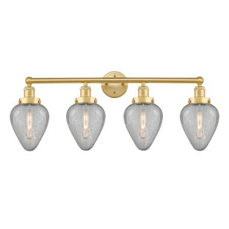 A large image of the Innovations Lighting 616-4W-12-33 Geneseo Vanity Satin Gold / Clear Crackled