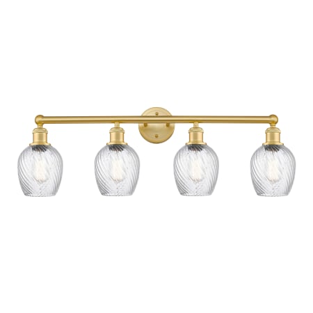 A large image of the Innovations Lighting 616-4W-12-32 Salina Vanity Satin Gold / Clear Spiral Fluted