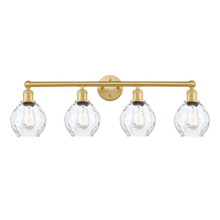 A large image of the Innovations Lighting 616-4W-11-33 Waverly Vanity Satin Gold / Clear