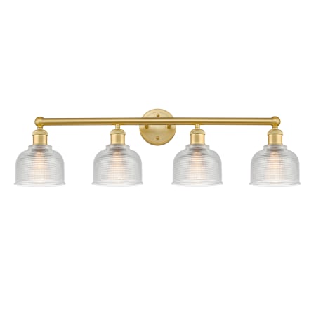 A large image of the Innovations Lighting 616-4W-11-33 Dayton Vanity Satin Gold / Clear