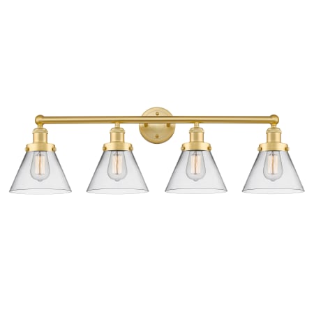 A large image of the Innovations Lighting 616-4W-12-35 Cone Vanity Satin Gold / Clear