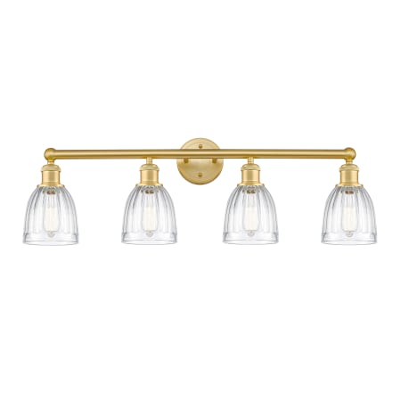 A large image of the Innovations Lighting 616-4W-12-33 Brookfield Vanity Satin Gold / Clear