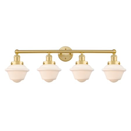 A large image of the Innovations Lighting 616-4W-10-34 Oxford Vanity Satin Gold / Matte White