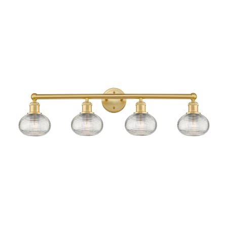 A large image of the Innovations Lighting 616-4W-10-33 Ithaca Vanity Satin Gold / Clear Ithaca