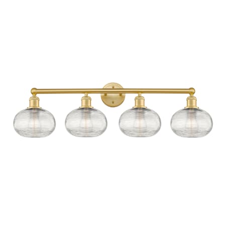 A large image of the Innovations Lighting 616-4W-11-35 Ithaca Vanity Satin Gold / Clear Ithaca