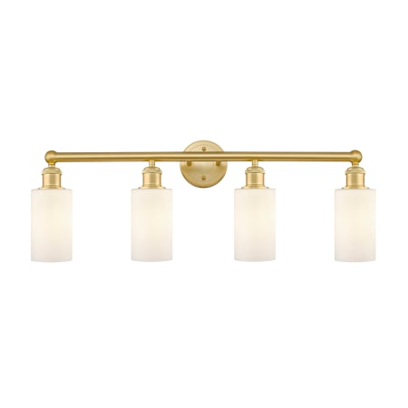A large image of the Innovations Lighting 616-4W-12-31 Clymer Vanity Satin Gold / Matte White