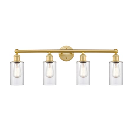A large image of the Innovations Lighting 616-4W-12-31 Clymer Vanity Satin Gold / Clear