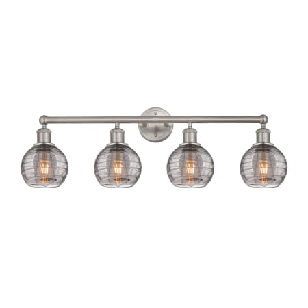 A large image of the Innovations Lighting 616-4W 10 33 Athens Deco Swirl Vanity Brushed Satin Nickel / Light Smoke Deco Swirl